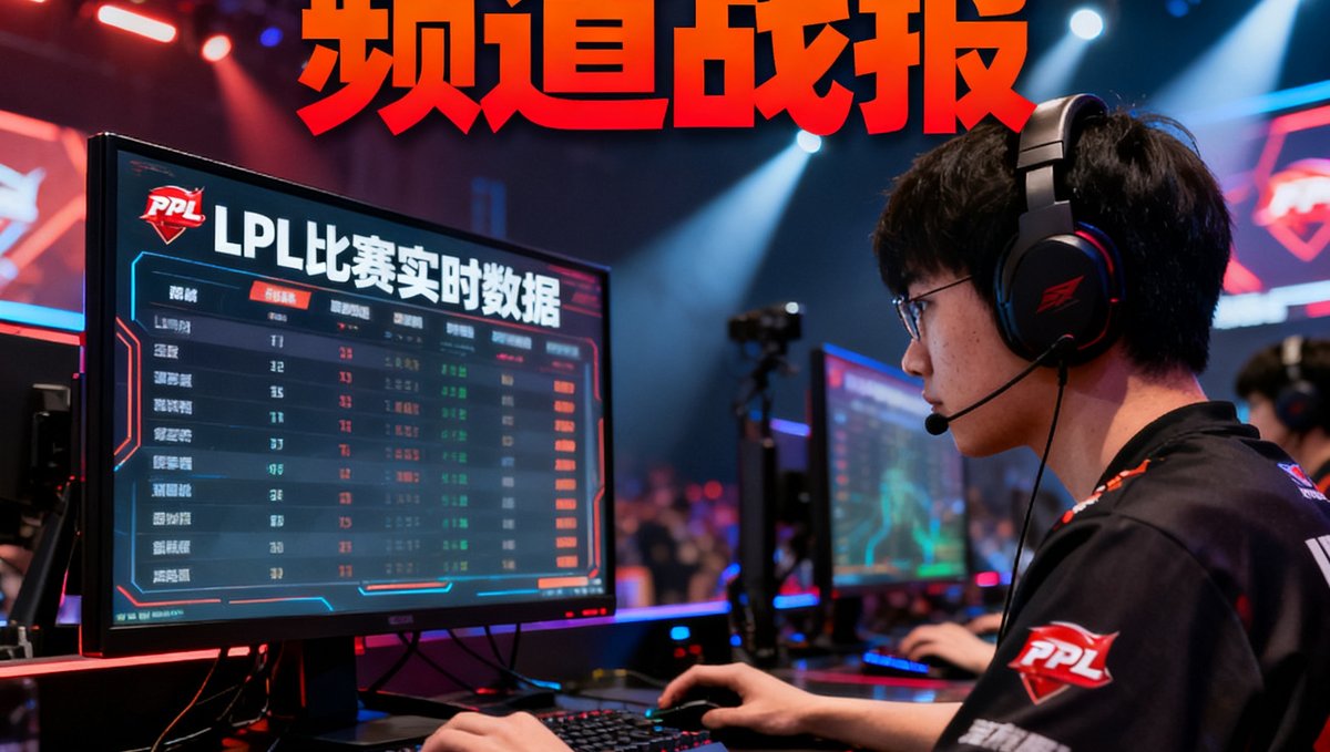 电竞比赛现场，选手专注操作，大屏幕显示LPL比赛实时数据，178直播电竞频道战报封面